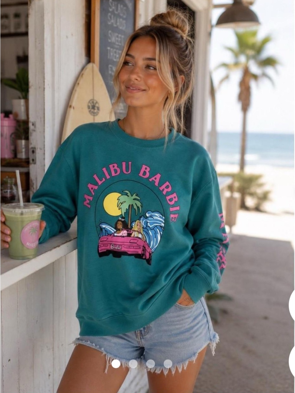 MALIBU Barbie Teal Crewneck Sweatshirt with Pink Accent🩷🩷🩷